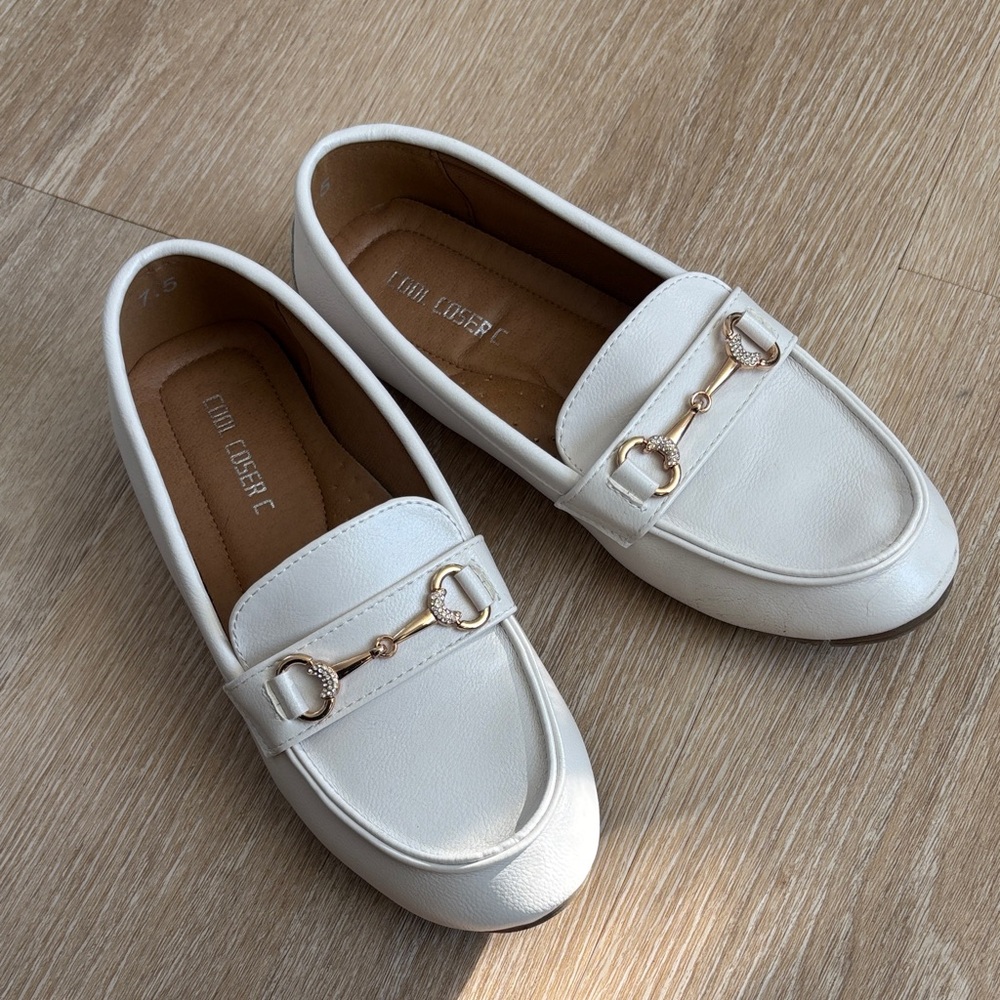 White Loafers with Gold Accents